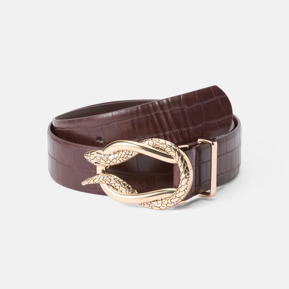 Brown Belt with Gold Snake Buckle